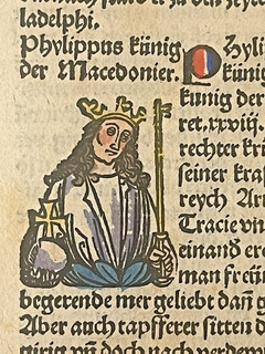 15th Century German Incunable Leaf – Alexander the Great – Hand Colored Woodcut