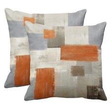 Set of 2 Orange Beige and Grey Throw Pillow Covers Modern Abstract Painting D...