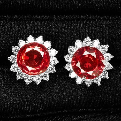 Pristine Sunset Orange Sapphire 10.70Ct 925 Sterling Silver White Gold Earrings