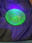 Vintage Anchor Hocking Green Uranium Glass Bowl Block Optic Bowl Chip On Edge