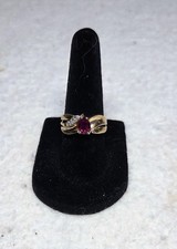 14K Yellow Gold Ruby & Diamond Accent Bypass Ring Size 7 Vintage Fine Jewelry