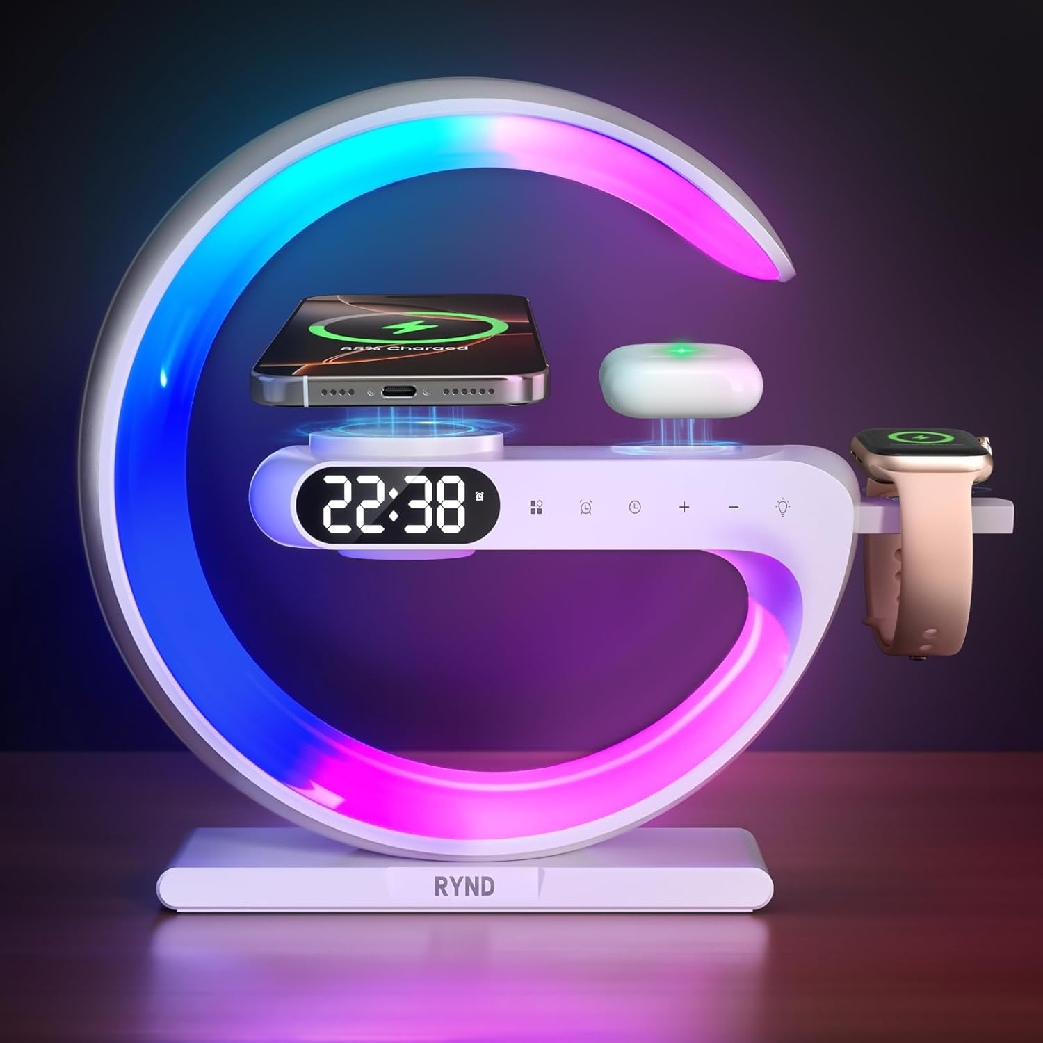 2025 5-in-1 Magnetic Speaker Alarm Clock with Wireless Charger & Bedside Lamp