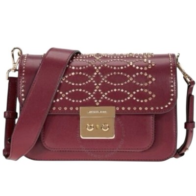 Michael Kors Sloan Editor Studded Shoulder Bag Oxblood NWOT