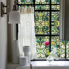 Original Hand-Drawn Faux Stained Glass Window Film, Double-Sided Static Cling...
