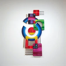 Abstract wood n metal Wall Sculpture -34x15 -by Art69