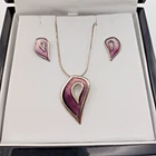 Ortak Malcolm Gray Sterling Silver & Purple Enamel Pendant Necklace Earrings
