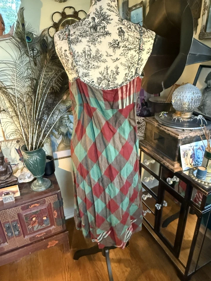 Vestido sin mangas de algodón a cuadros DOSA verde rojo. Tela hilada y tejida a mano. Linda talla 4 Foto 4 de 4