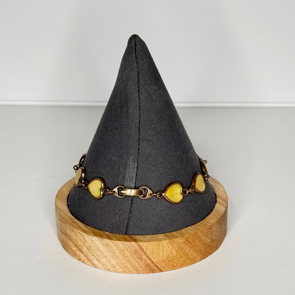 Pulsera Eslabones Corazón Vintage Amarillo Madreperla Tono Cobre Foto 4 de 4