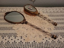Antique 2 Sided Glass Handled Vanity Mirror And Brush Set