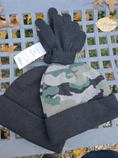 NEW CAPELLI  BOYS WARM KNITTED HATS & GLOVES ONE SIZE NEW WITH TAG 3 PC SET Camo