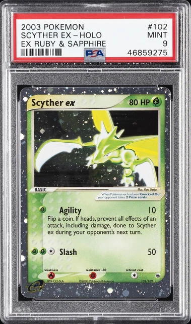 2003 POKEMON EX RUBY & SAPPHIRE #102 SCYTHER EX-HOLO PSA 9