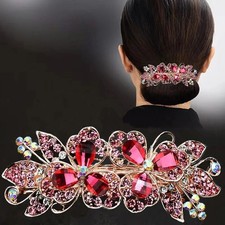 Rhinestone Flower Barrette Spring Hair Clip Crystal Metal Horsetail Ponytail Pin