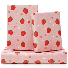 Strawberry Wrapping Paper Pink Red Fruit Wrapping Paper Pretty Cute Sweet Gif...