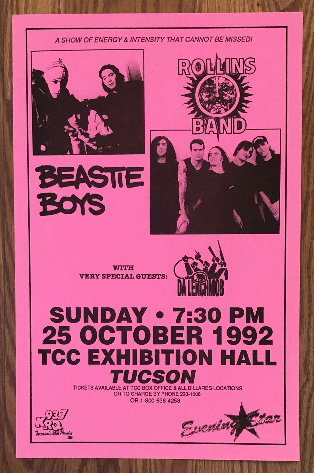 Beastie Boys And Rollins Band Pink Promotional Concert Poster 1992