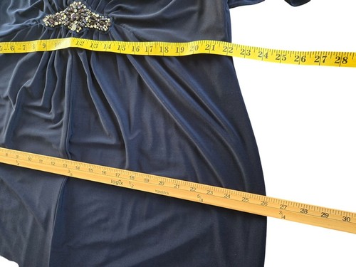 Eliza J Plus Size 22W Formal Dress Gown Cape Sleeve Beaded Accent Flowy Navy - Picture 8 of 12