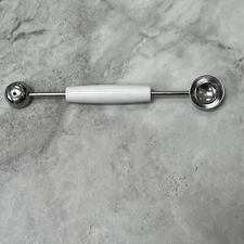 Vintage Melon Baller Melon Scoop Double Sided White Handle 7"