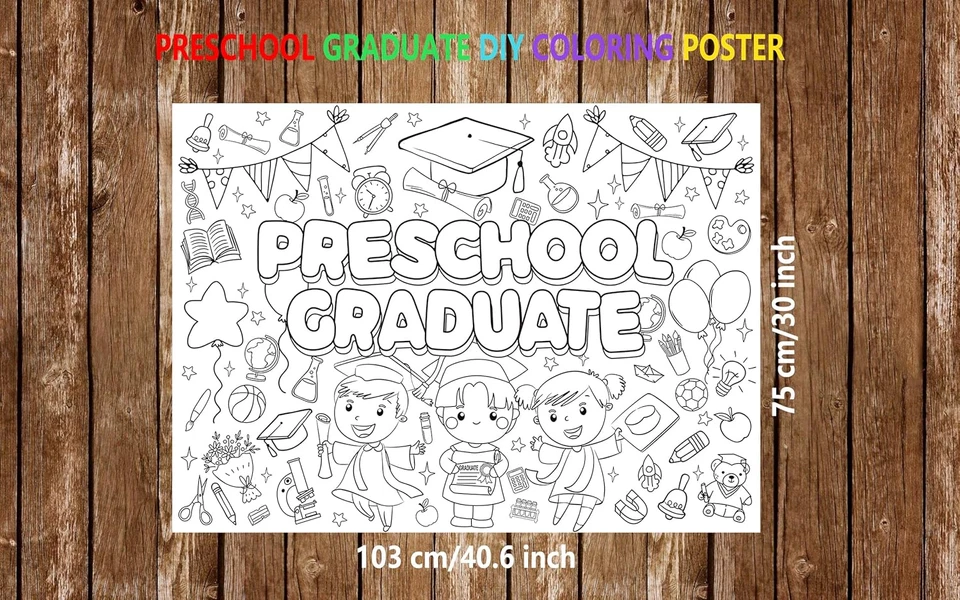 Graduation Coloring Poster Tablecloth for Preschool Graduation Decorations 2025, - Image 2 of 3