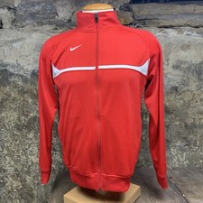Nike Red White Sewn Swoosh Logo Full Zip Athletic Track Jacket Small