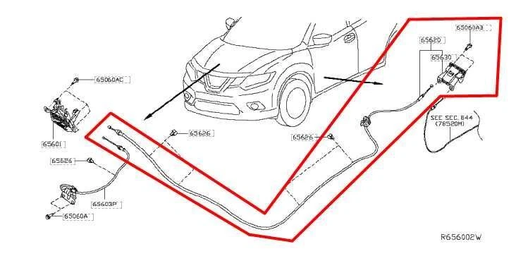 2014-2018 Nissan Rogue Front Hood Bonnet Release Cable w/ Handle 65621-4BA0A OEM - Image 2 of 4