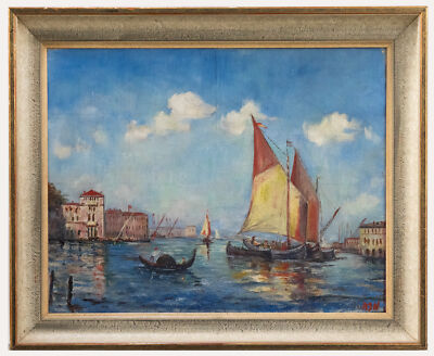 A.J.N - Gerahmtes Öl Aus Dem 20. Jahrhundert, Farbe Auf Dem Canal Grande