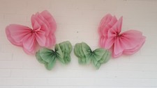 Butterfly fairy pompom paper flower wall tissue venue decorations birthday pink