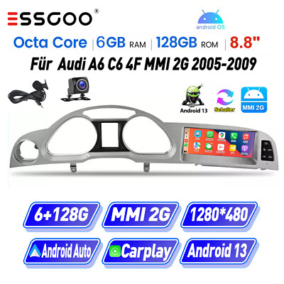 6+128GB Carplay Android 14 Autoradio 8.8'' GPS Für Audi A6 C6 4F MMI 2G 2004-2011