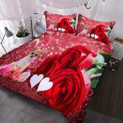 Red Progress Rose 3D Printing Duvet Quilt Doona Covers Pillow Case Bedding Sets
