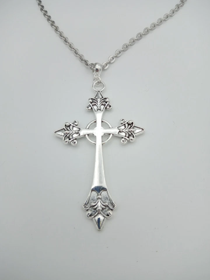 Collar CRUZ Adornado Muy Largo 90cm/36" Cadena Grande Grande Religioso Roca Gótica Foto 2 de 4