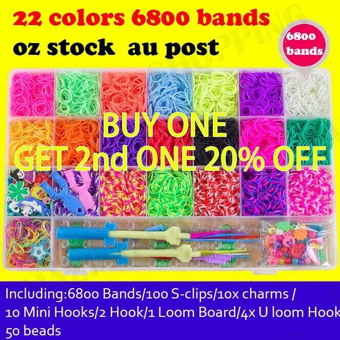 6800pcs Large Mixed Color Loom Case Kit Bands Board Hooks S Clips Beads Charms