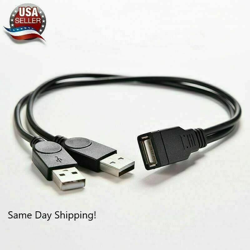 USB 2.0 Female to 2 Dual USB Male Power Adapter Y Splitter Cable Cord Connector - Image 2 of 4