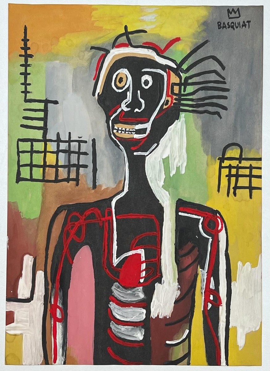 Jean-Michel Basquiat (Handmade) Drawing On old Paper Signed