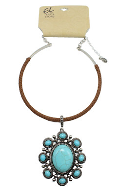 Erica Lyons Silver Turquoise Pendant Choker Necklace #N2785