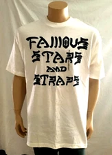 FAMOUS STARS & STRAPS Y2K T Shirt Mens X-Large White Skate Board Asian Logo NOS 