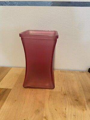 Frosted Pink Glass Square Base Floral Flower Arrangement Vase Home Décor