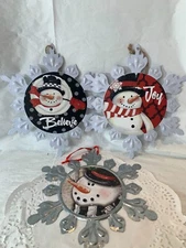 Metal Snow Flake and Snowman Christmas Ornament Decorations By Youngs NEW