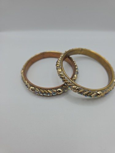 Set 2 Bracciali Vintage Tono Oro AB Aurora Boreale Strass 7,5mm - Foto 1 di 15