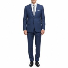VINCI Men's Patriot Blue Solid Color Single Breasted Classic Regular Fit Suit