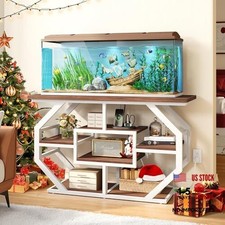 Heavy Duty 55-75 Gallon Fish Tank Stand with Power Outlet, White Walnut