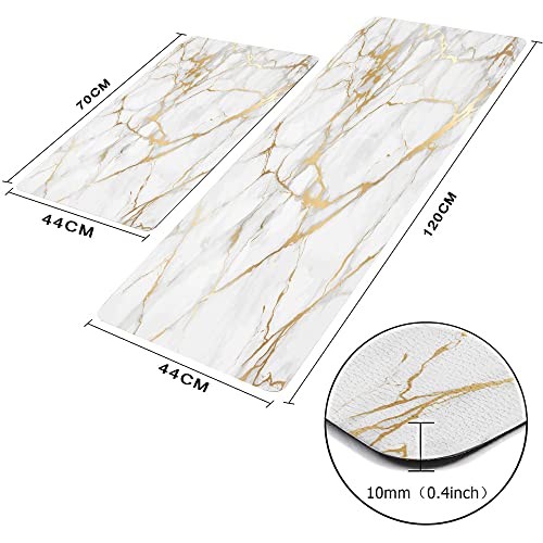 Gold White Kitchen Rugs Cushioned Anti Fatigue 2 PCS Marble Kitchen Mats PVC - Picture 3 of 7