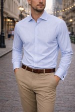 T.M. Lewin Jermyn St Blue White Stripe Dress Shirt 16 35 Regular Fit French Cuff