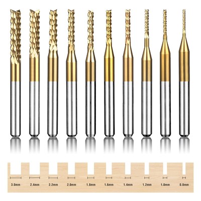 Titanium Coated Engraving Milling Cutter Carbide Bits, 0.8-3mm, 1/8'' Shank, ...