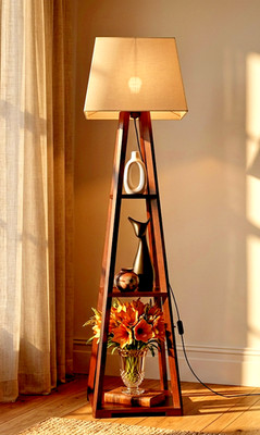 Floor Lamp with Shelves | Wooden Shelf Lamp | Space Saving Corner Lamp |