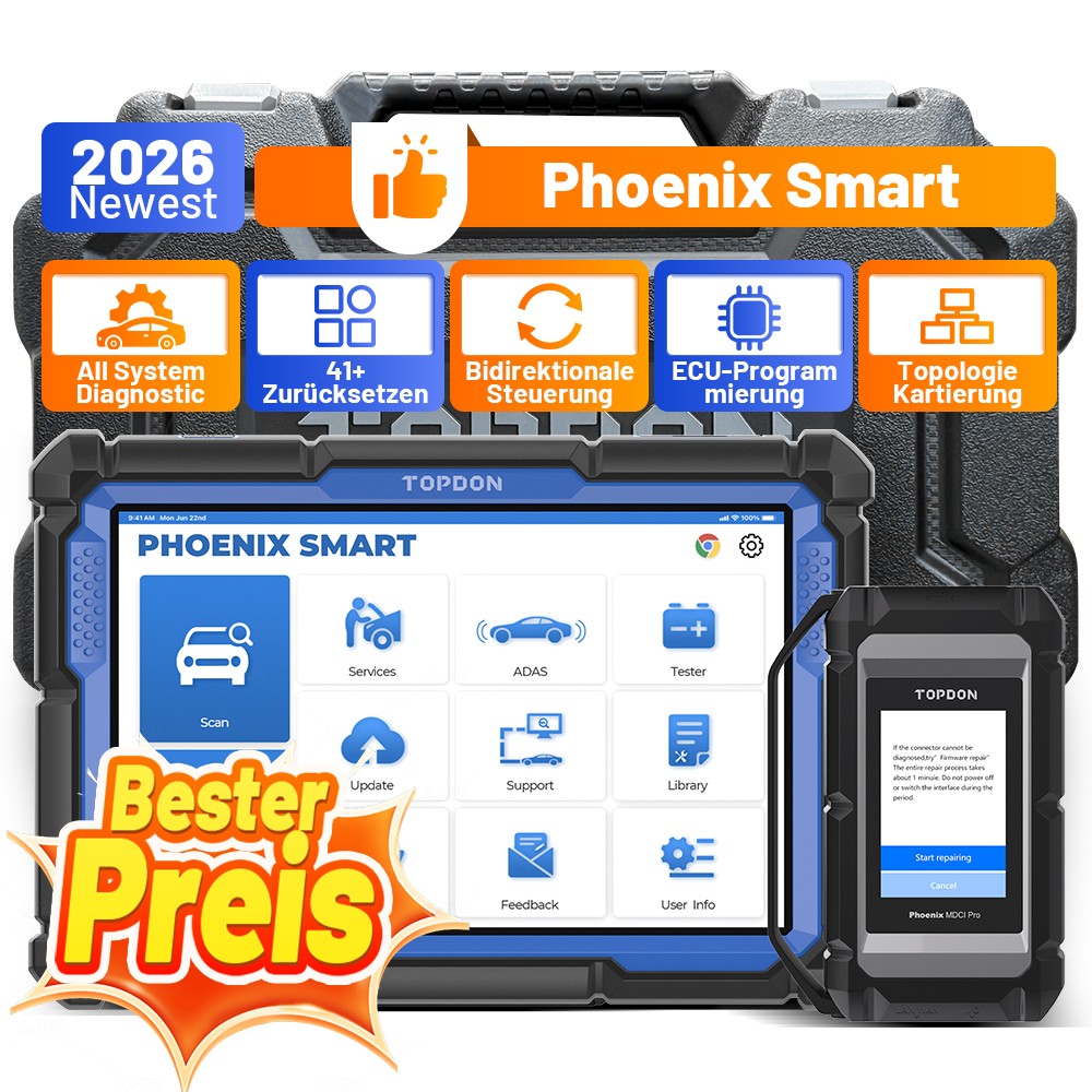 TOPDON Phoenix Smart Diagnosegerät Online Programmierung J2534 CAN-FD 41+ Reset