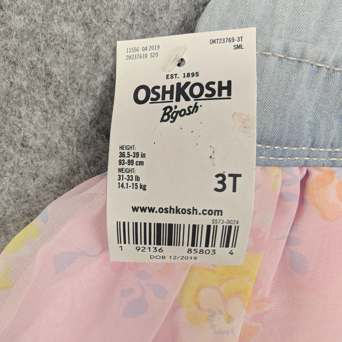 OshKosh Dress Girls 3T Pink Floral Denim Overall Skirtall Casual Summer New