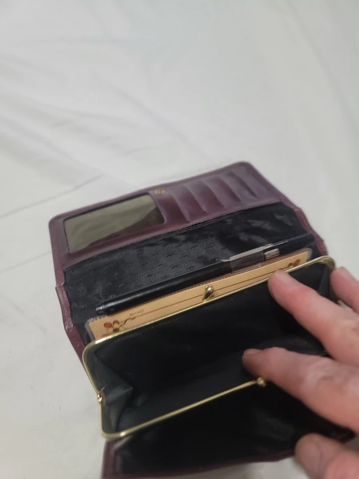 Buxton, cuero de vaca de grano superior, granate, secretaria chequera stasher Foto 3 de 4