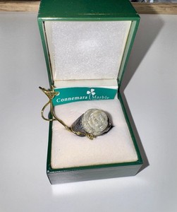 Vintage Ireland Sterling Connemara Marble Carved Rose Ring Size 10 NIB