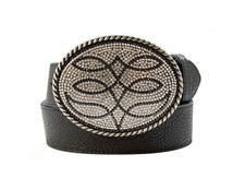 Angel Ranch Western Belt Womens Textured Leather Oval Black D140010401