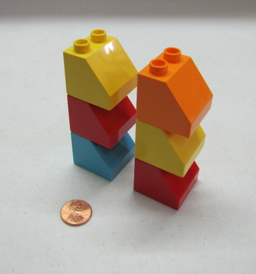 Lego Duplo Block Multi Color 2X2X2 Slope Ramp Brick 6 Block Building Lot #1