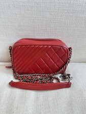 CHANEL Chevron-Quilted Lambskin Extra Mini Shoulder Bag Red