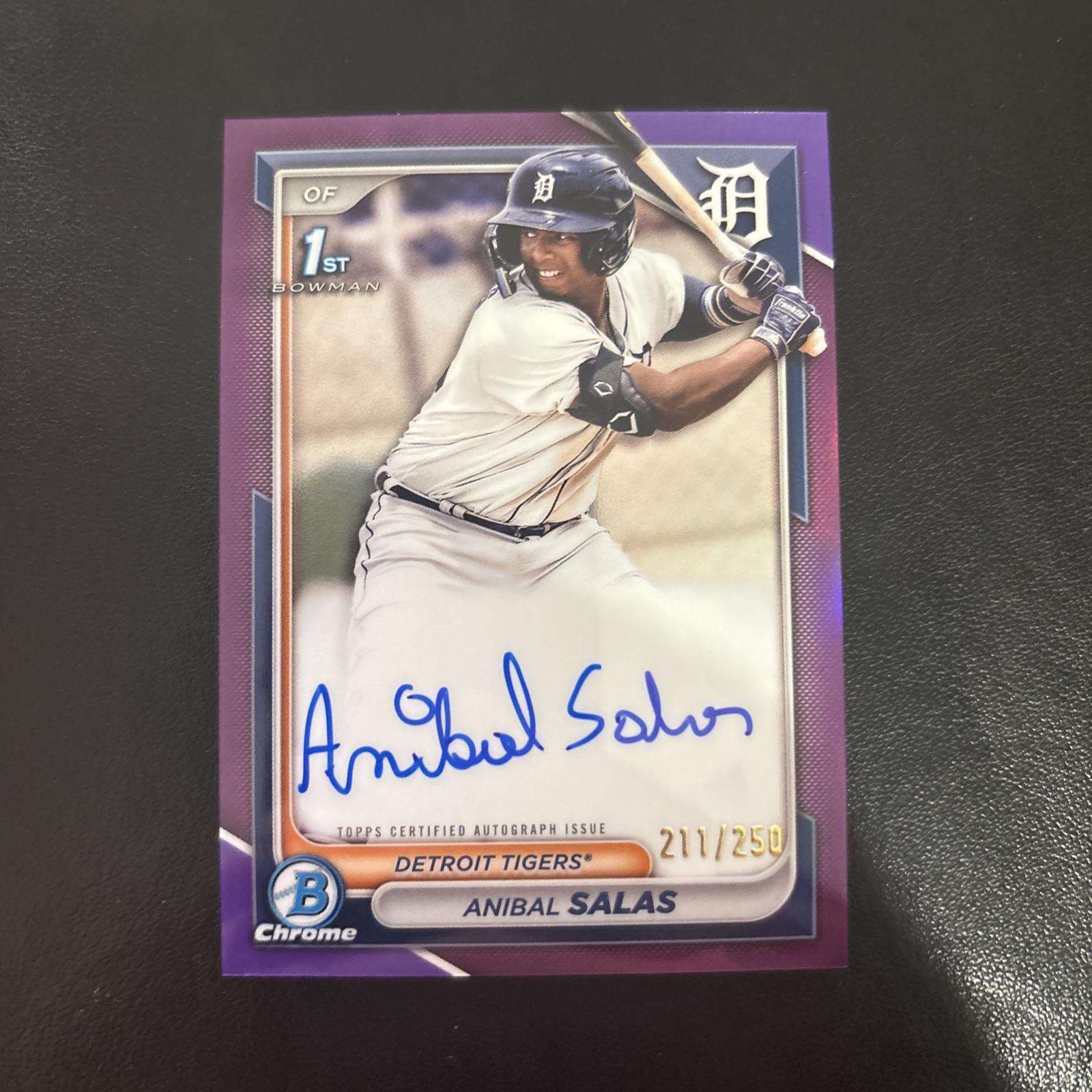 Anibal Salas 2024 Bowman Chrome 1st Auto Purple Refractor /250 Detroit Tigers